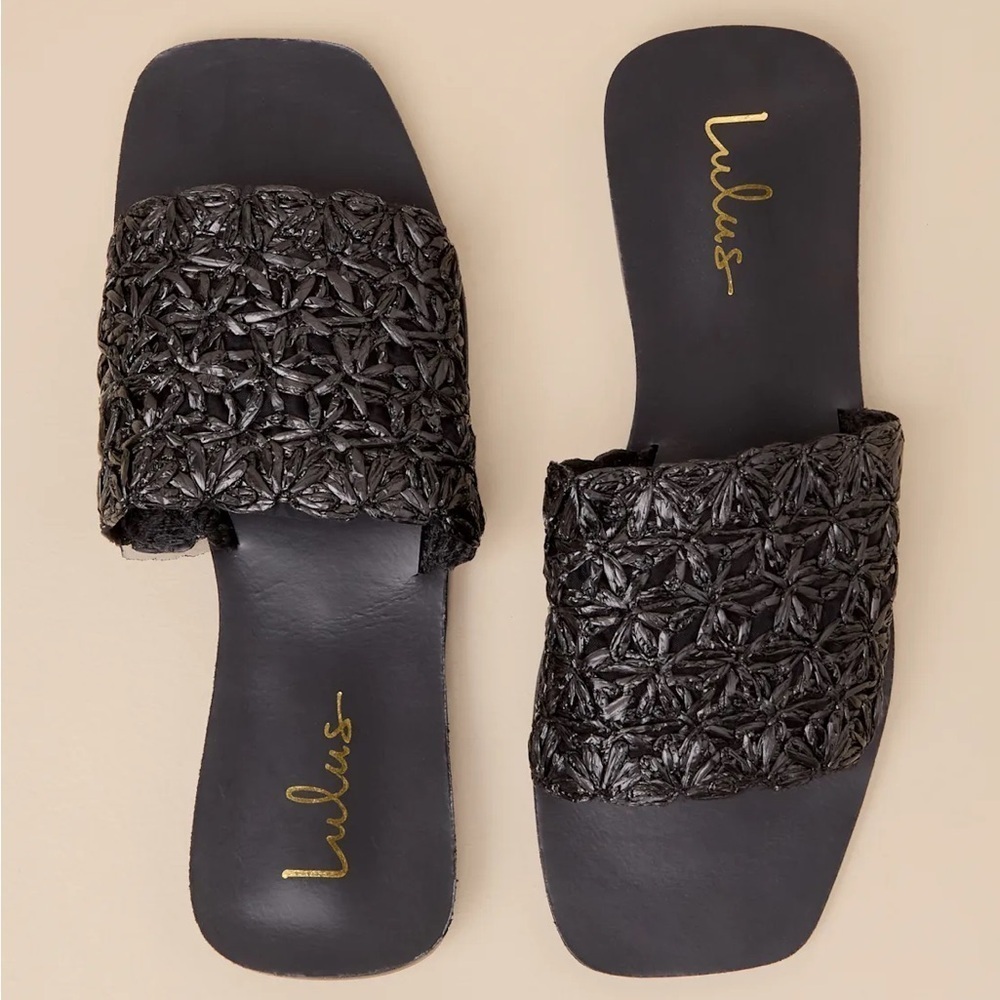 New with tags lulus syracuse black straw woven slide sandals